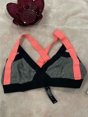 Platinum Lingerie Grey Sports Bralette with Coral Straps - Cross-Back Support